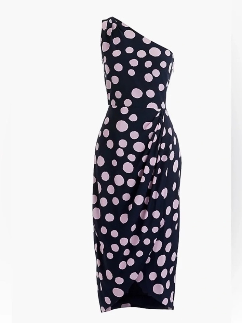 NWT J.Crew Silk One-Shoulder Polka Dot Midi Dress Navy Pink 4